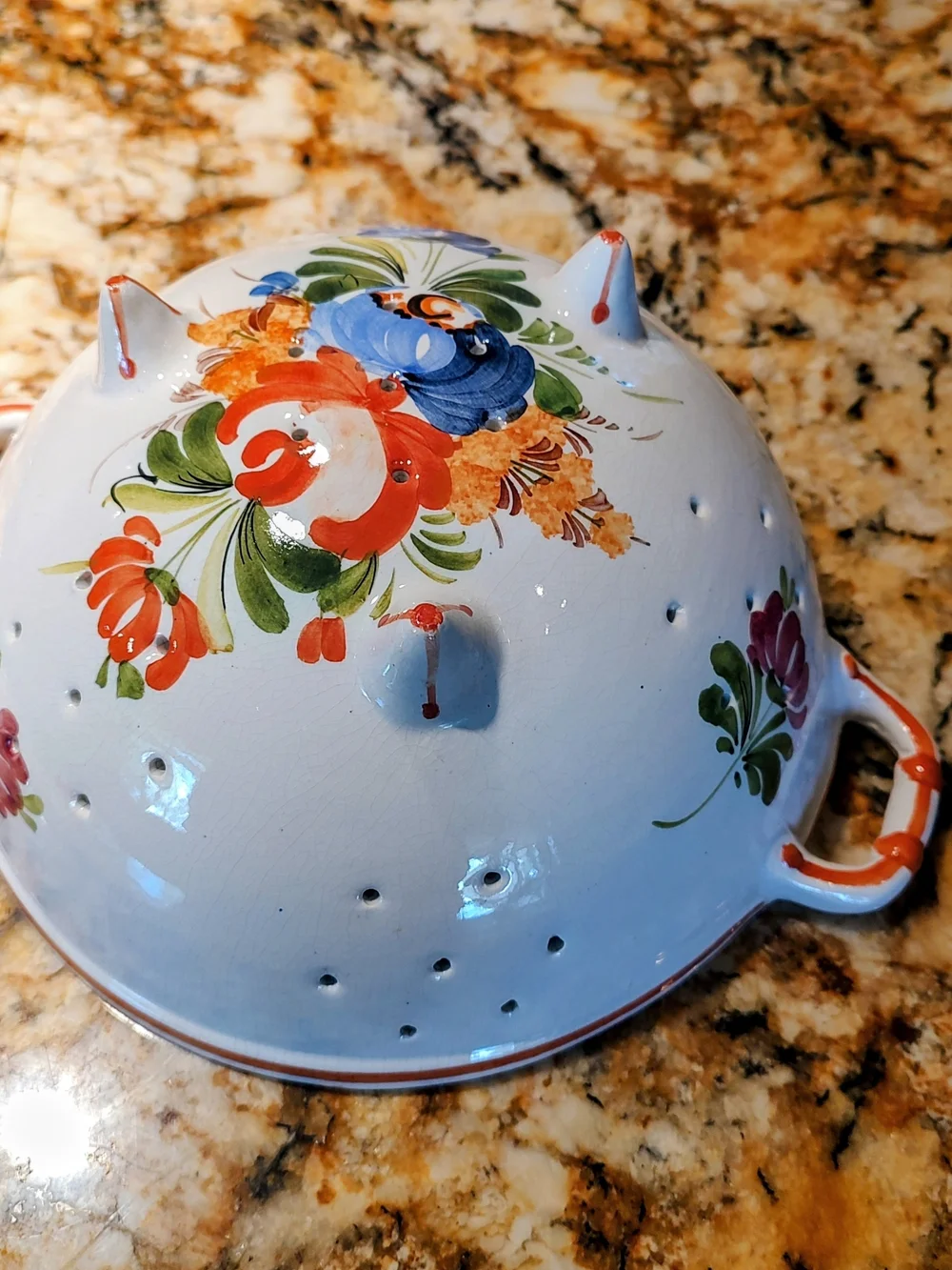 Hand-Painted Bassano Floral Ceramic Colander - White with Multicolor Flowers